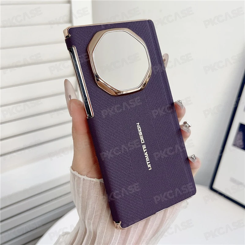 Ultra Thin Shockproof Leather Phone Case with Electroplated Dual-Hinge Guard Protection