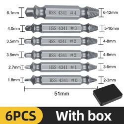 Damaged Screw and Bolt Extractor Set - Woodworking Removal Tools (Silver 6pcs with Box)