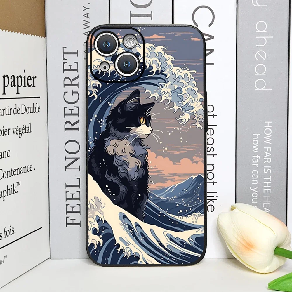 Cat-Themed Great Wave of Kanagawa Artistic Soft Phone Case Cover