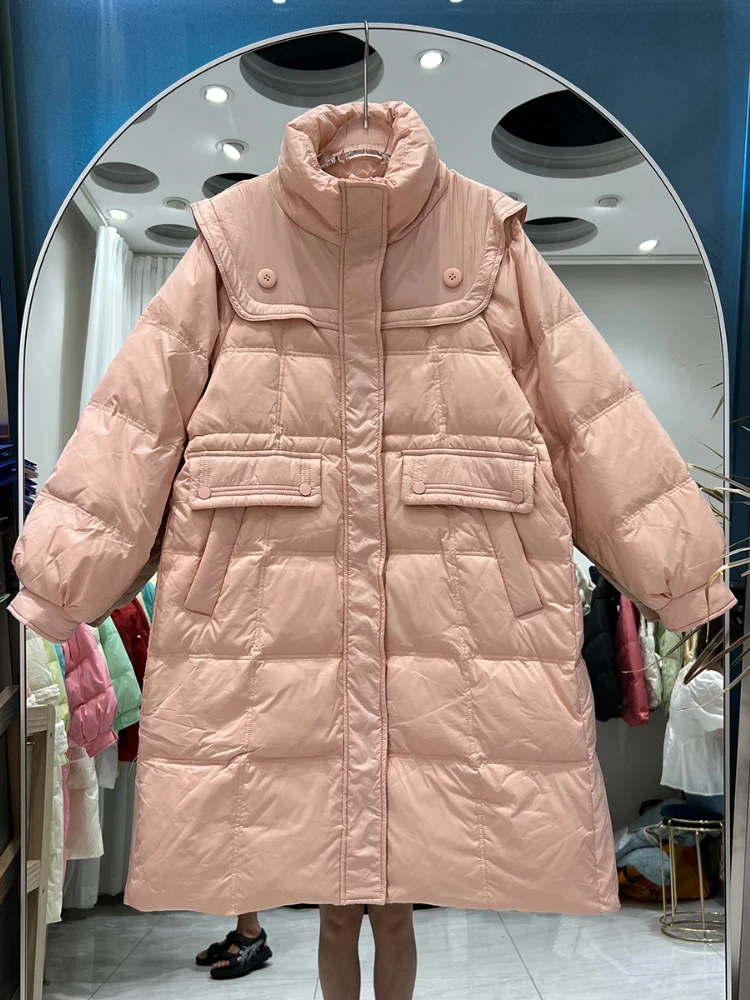

LY VAREY LIN New Winter Loose Warm Long Jacket Women Casual Zipper White Duck Down Coat Lady Fashion Solid Color Parkas Outwear