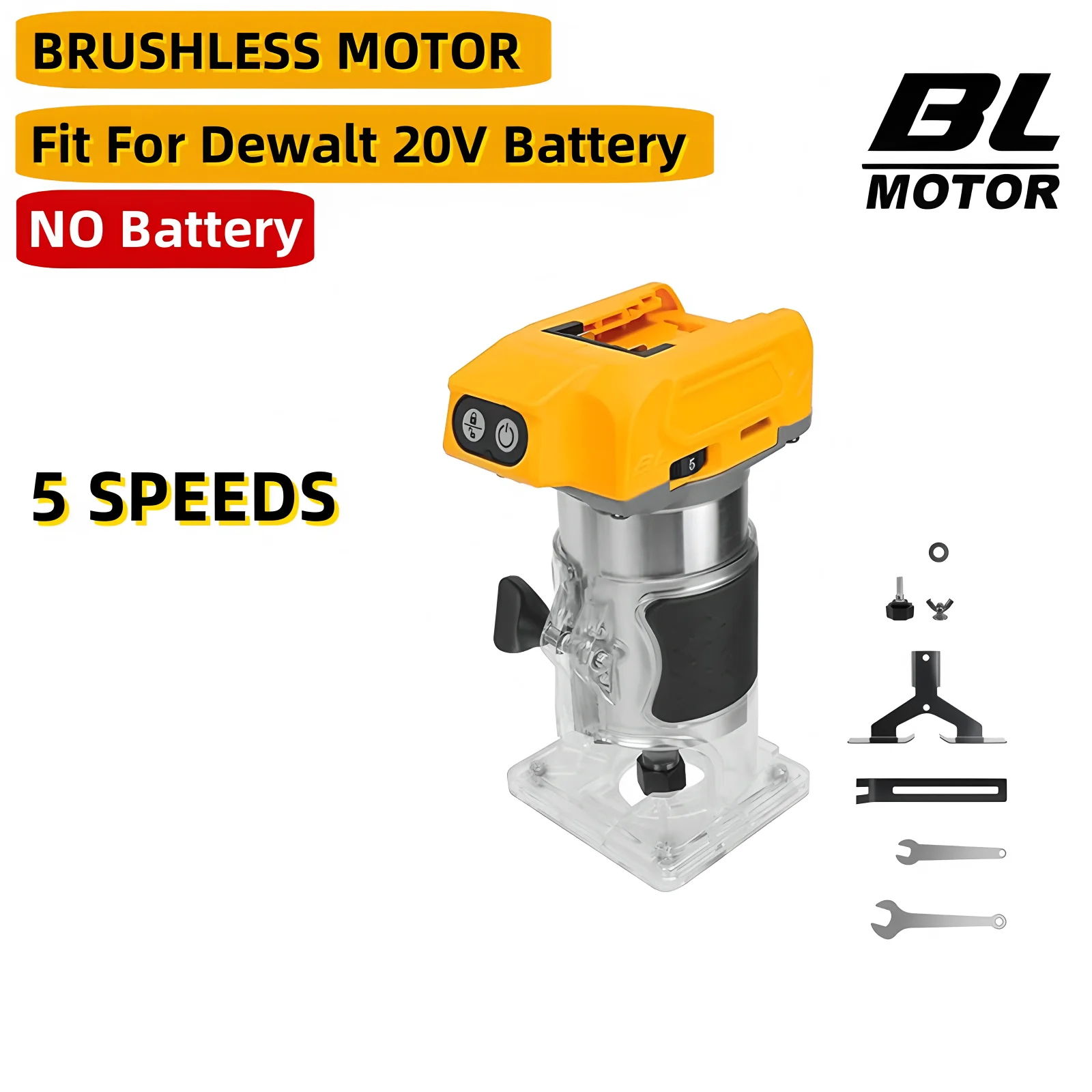 Fit For Dewalt 20V Electric Trimmer Brushless Woodworking Trimming Wood Router Milling Engraving Slotting Machine（No Battery）