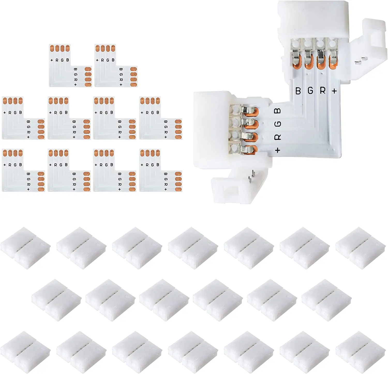 LED Strip Connectors L Shape 4-Pin LED Connectors 10mm Wide Right Angle Corner Connectors Solderless Adapter Connector Terminal For 3528/5050 SMD RGB