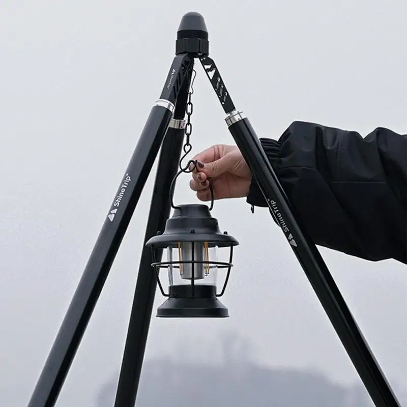 Camping Tent Support Tripods Stand Aluminum Alloy Adjustable Pyramid Tent Tripod with Camp Lamp Hook for Camping Supplies