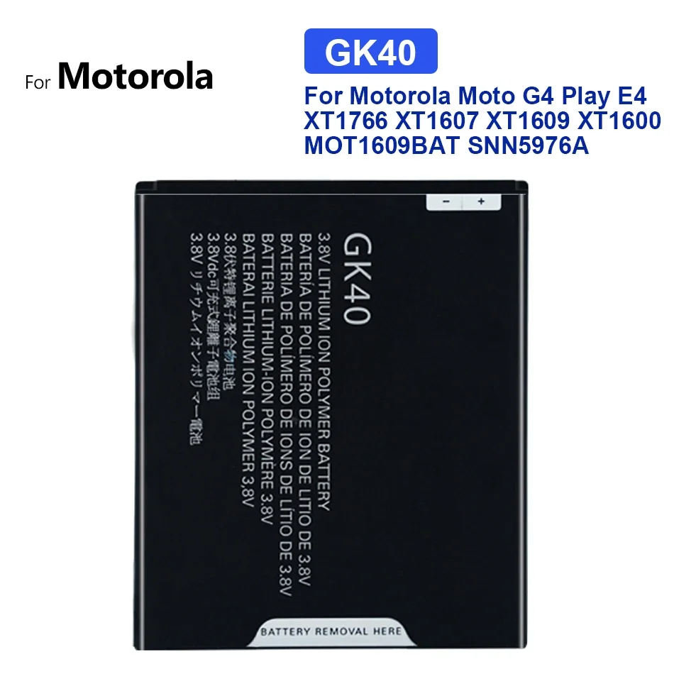 

Battery GK40 2800mAh For Motorola Moto G4 Play, G4Play, E4 XT1766, XT1607, XT1609, XT1600, MOT1609BAT, SNN5976A, GK 40, Bateria