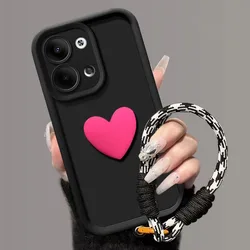 3D Love Heart Hand Strap Back Cover for Xiaomi Poco C85 4G (Rose Black)
