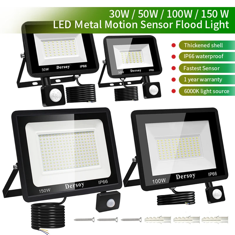 Flood Light LED Motion Sensor PIR Floodlight 50W 30W 100W 150W Wall