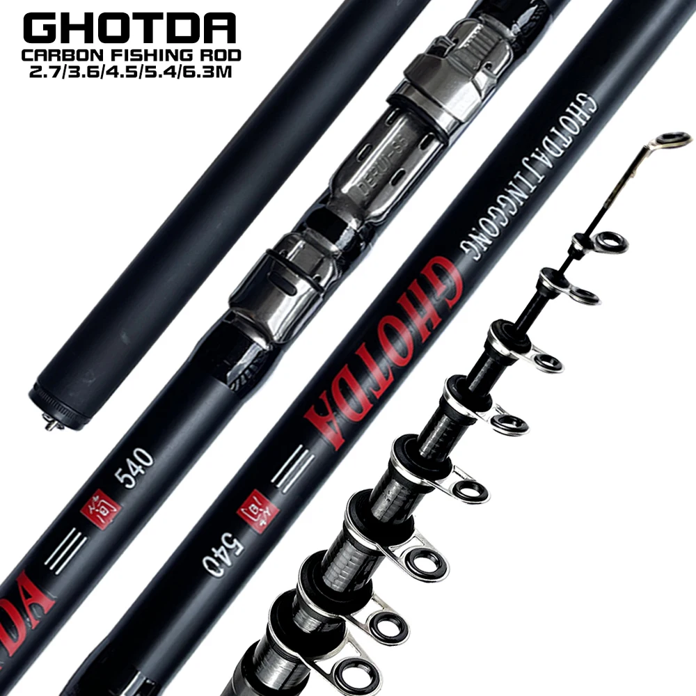 WANGBINGXING Hengel 2. 7 m 3,6 m 4,5 m 5,4 m 7,2 m Carbon Telescoop Rotsvisserstang Ultra lichtstang karpervissen reizen gegoten oceaanstaaf staafhengel (7,2 m
