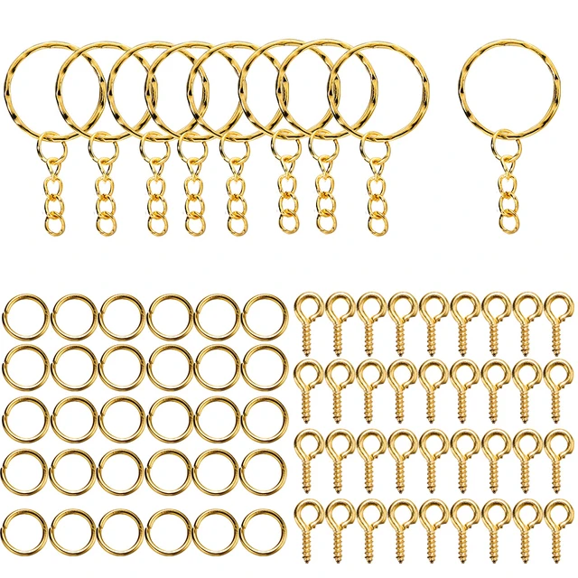 450PCS Key Ring with Chain & 8mm Small Screw Eye Pins Hooks for DIY Keychain  Making