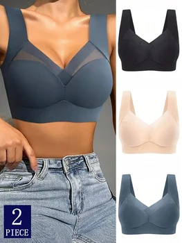 2 PCS Underwear Seamless Bra Women Is Sexy Large Size Tops Support Small Comfortable No Steel Ring Underwear L-6XL 1