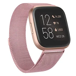 Premium Metal Milanese Replacement Band Strap for Fitbit Versa & Sense Series (Rose Pink)