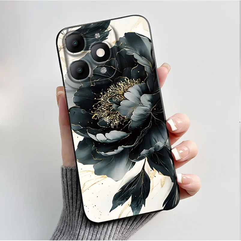 Luxury Fashion Black Soft TPU Silicone Case with Floral and Butterfly Design