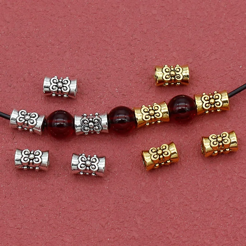 50 шт./партия, короткие бусины с цветочным узором, 7x4,5 мм