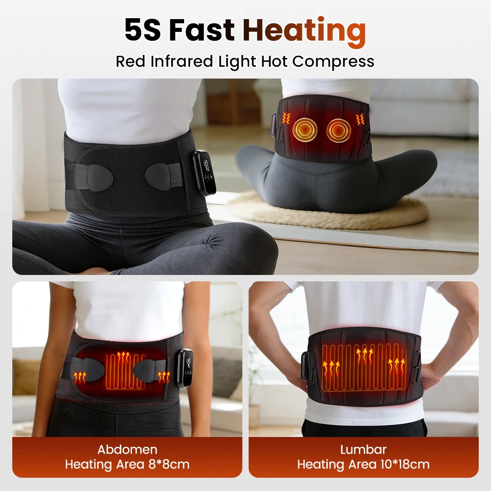 Cordless Heated Waist Massager with Lower Back Lumbar Support Heating Pad for Abdomen and Waist 3 Levels Heat Vibration Massage