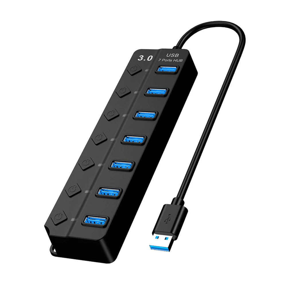 

USB Hub 3.0, 7-Port USB Data Hub Splitter With LED Individual On/Off Switches Compatible for Laptop,PC Computer,Surface Pro