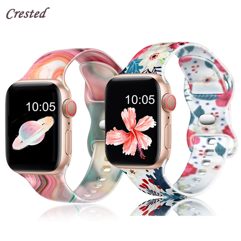 

Силиконовый ремешок с принтом для Apple Watch Band 44 мм 40 мм 45 мм 49 мм 41 мм 38 мм, прозрачный браслет для iWatch series 8 6 5 3 se 7 ultra