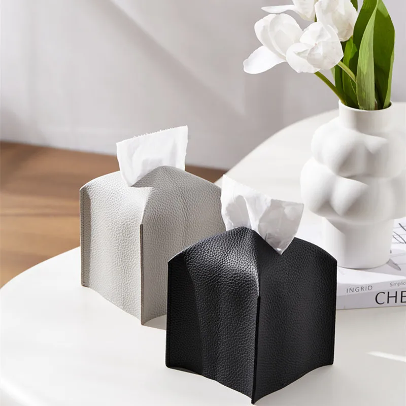 Modern PU Leather Square Tissue Box Cover Holder Decorative Holder/Organizer for Bathroom Vanity Countertop Night Stands Office tissue dispenser,tissue box
