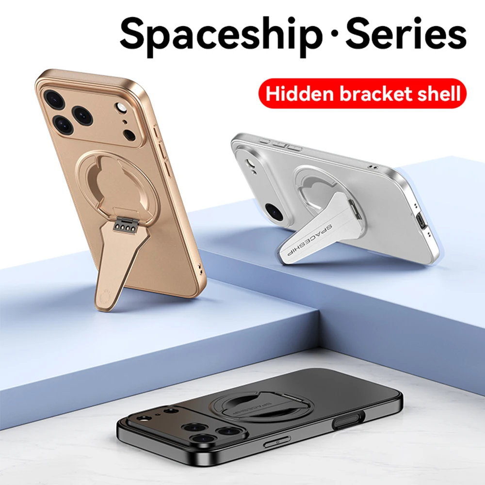 Wireless Charging Cover Lens Protection Phone Case For iPhone 17 Pro Max 17 Pro 13 15 16 14 Air Luxury Folding Stand Magnetic
