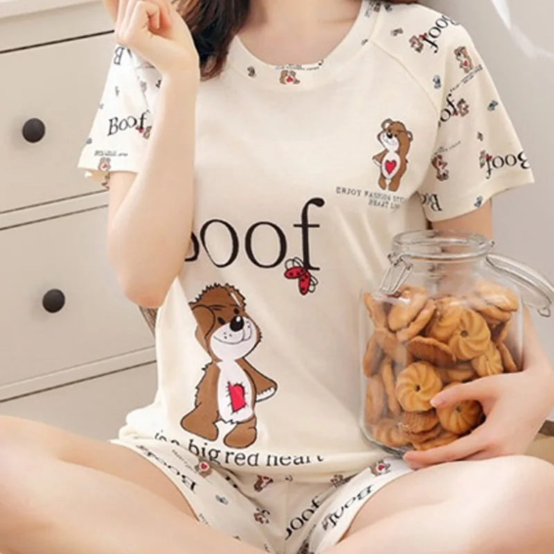 Sleepwear Lovely Home Suits Sexy Pyjama Short Sleeve Pajamas Set Women Pijamas Comfortable Girl Spring And Summer 2Xl