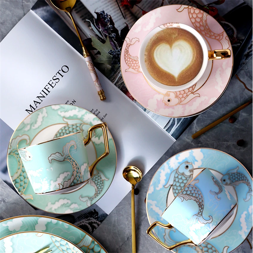 

Europe Noble Porcelain Coffee Cup Saucer Spoon Set Luxury Ceramic Mug Top-Grade Afternoon Tea Cup Cafe Party Household Drinkware