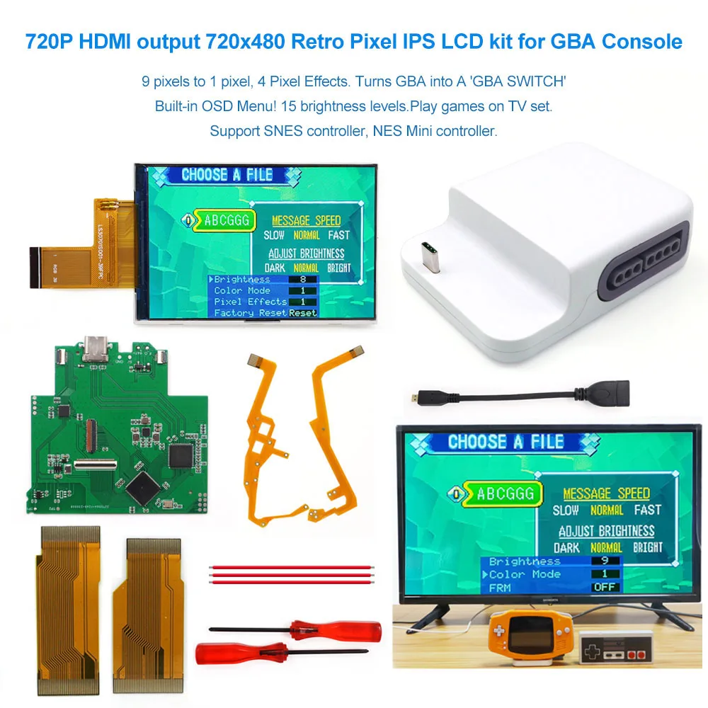 

GBA V5 LCD Backlit IPS Screen With 720P HDMI-Compatible Dock Station Kits for GameBoy Advance Play on TV 720*480 Retro Pixel Mod
