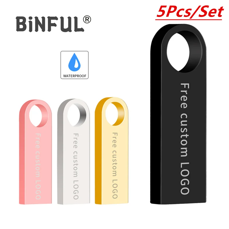 USB-флеш-накопитель BiNFUL металлический водонепроницаемый 4/8/64/2 0/128 ГБ 5 шт. |