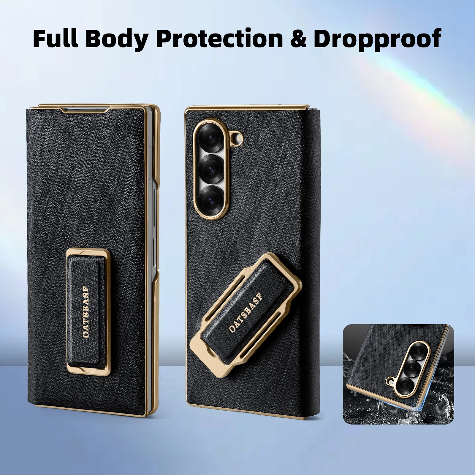 Eary for Samsung Galaxy Z Fold 6 Phone Case With Dual Wristband Leather 360° Rotation Magnetic Stand Shockproof Protector Cover