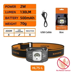 Ultra-Bright Rechargeable Mini LED Headlamp with USB-C Sensor (HL75-L)