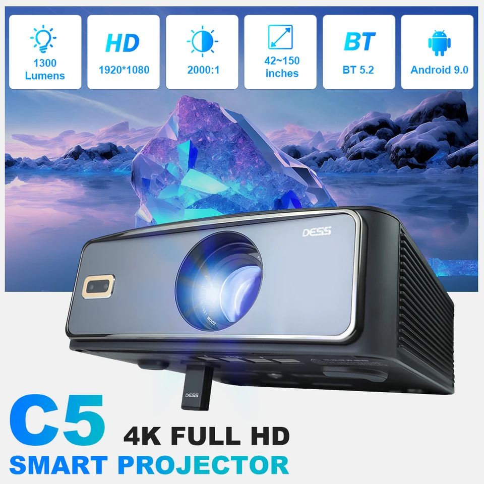 DESS Full HD 1080P Projector C5 WiFi LCD 4K Video Movie Android