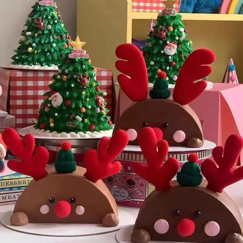 

Merry Christmas Cake Topper Santa Hat Red Antlers Cake Decorations Kids Birthday Party Decor New Year Xmas Noel Navidad Supplies