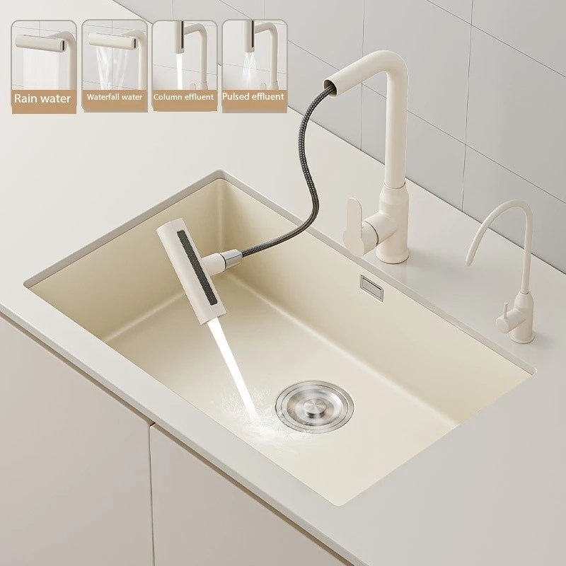 อ่างล้างจานสแตนเลสขนาดใหญ่อ่างล้างจานอ่างล้างจานอ่างล้างจานเดี่ยวขนาดใหญ่พร้อมน้ำตกแบบมัลติฟังก์ชั่นสีขาวนม304 1