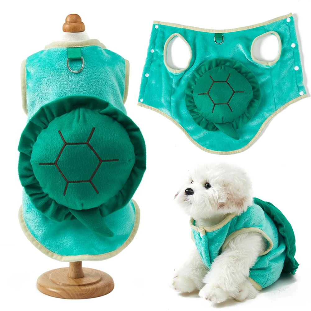 

Winter Pet Clothes Soft Flannel Dog Costume Cat Puppy Cold Weather Jacket Coats With D Ring Cute Pets Cosplay Turtle Clothing