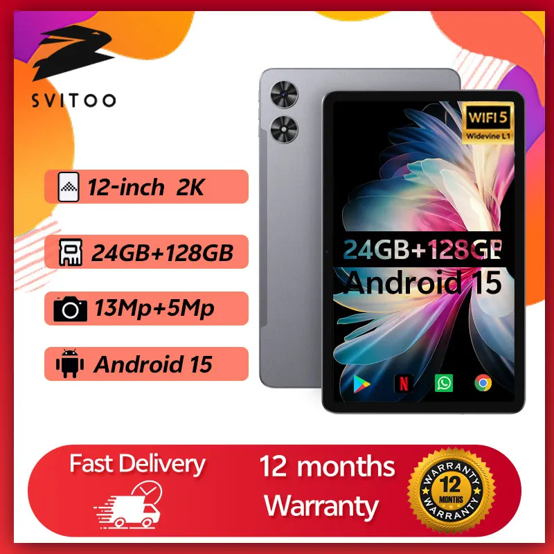 SVITOO 12 Android 15 Tablet 24GB RAM 128GB ROM