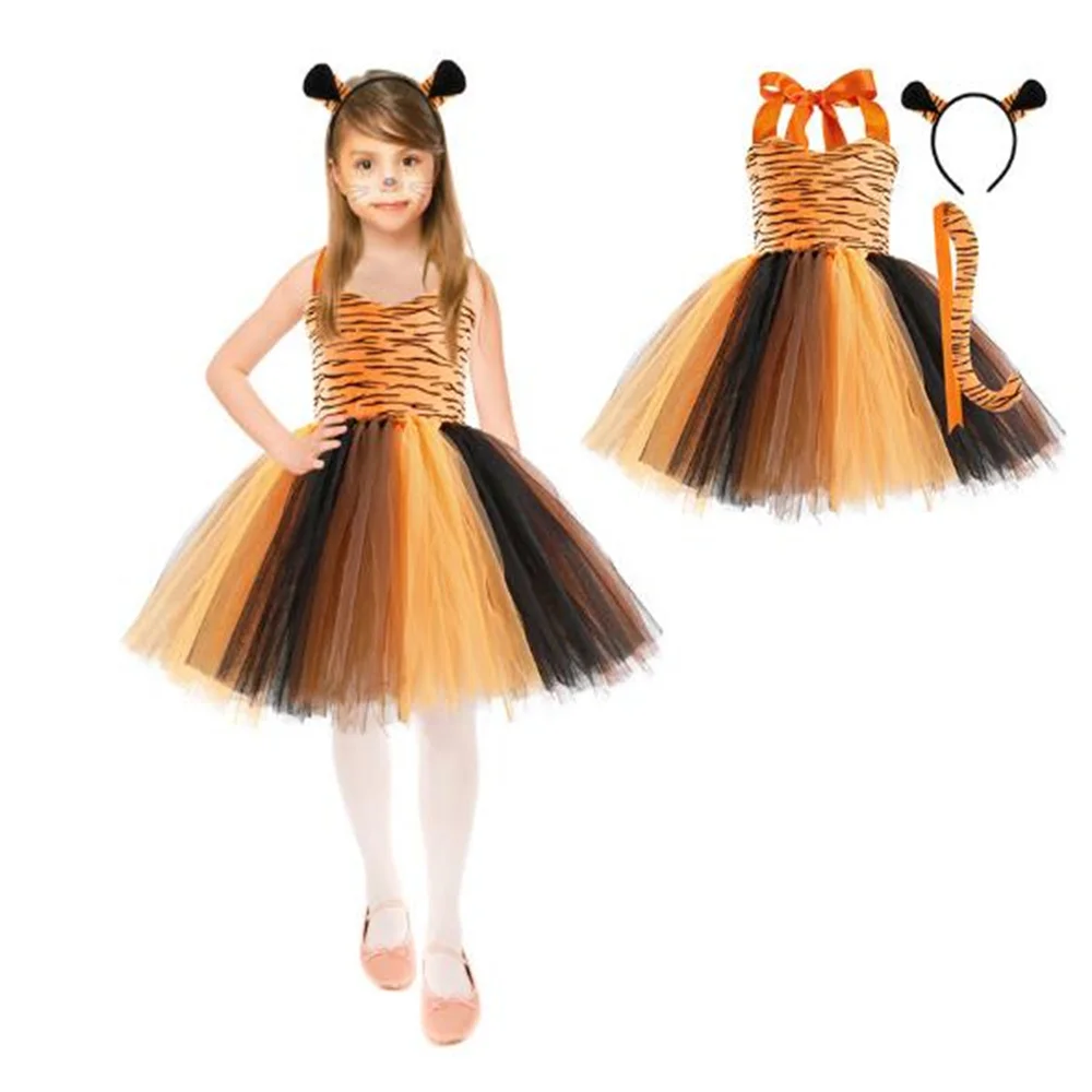 Child Halloween Dresses Leopard print Summer Girls Clothes Tutu Kids Princess Dress Birthday Party Vestidor Robe