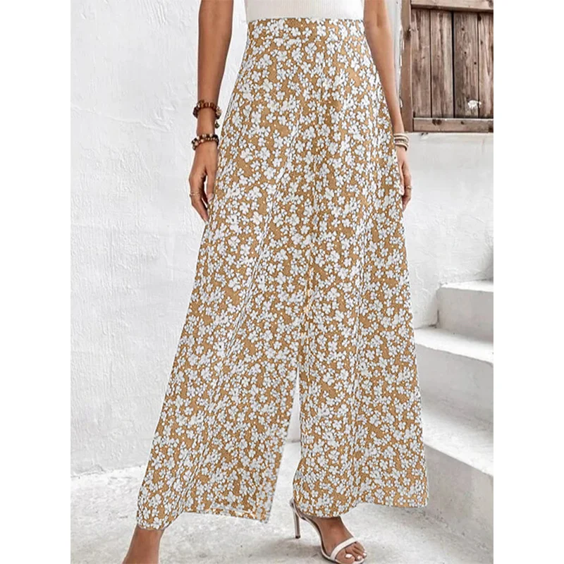 Spring Summer Fashion Elastic High Waisted Trousers Womens Small Fragmented Floral Print Loose Casual Waist Micro Horn Pants
