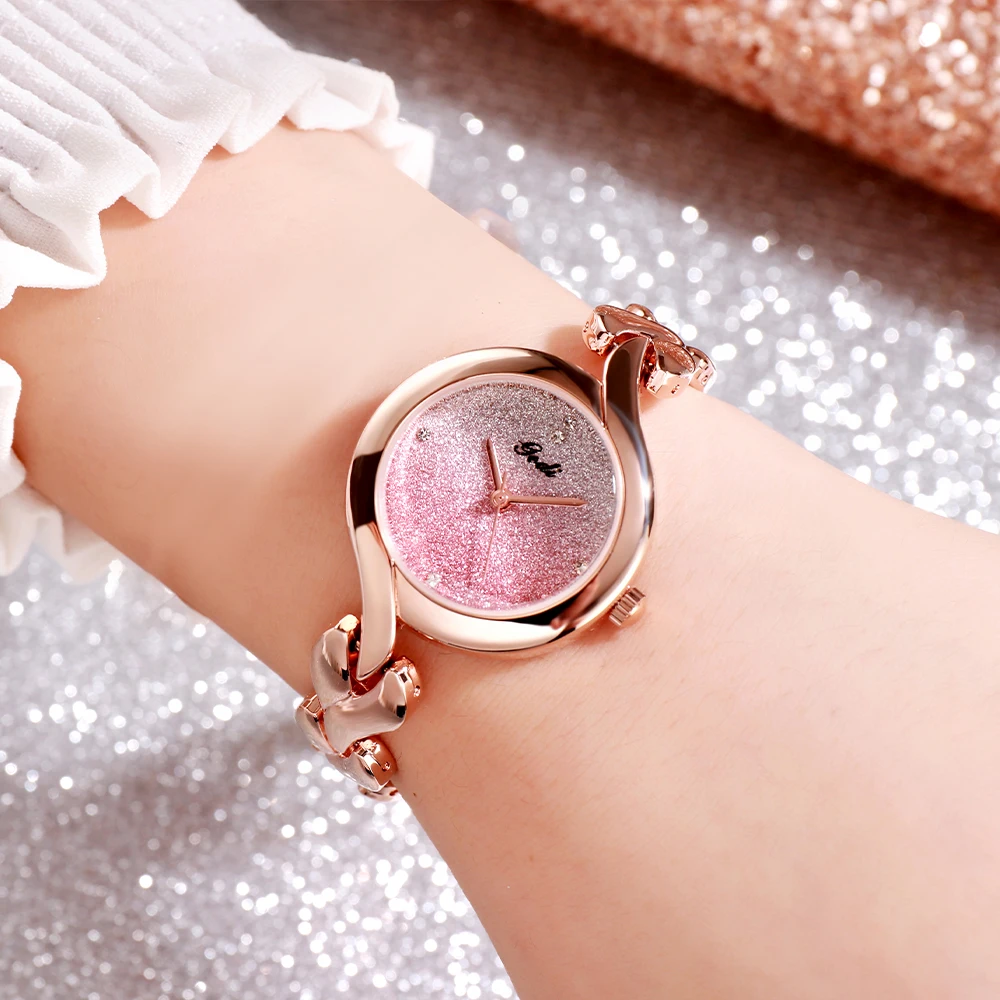 Luxury Rose Gold Women Watches Love Heart Shaped Alloy Strap Gradient Color Dial 30M Water Resistance Fashion Quartz Wrist Watch