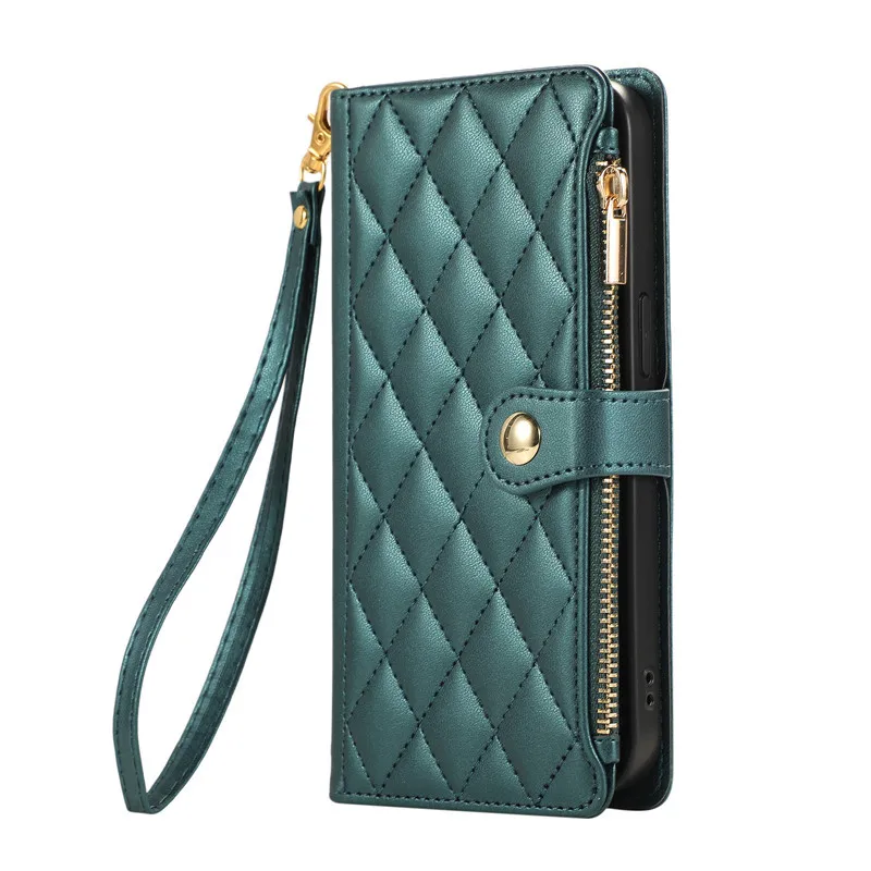 Magnetic Flip Phone Case with Side Zipper & Hanging Rope