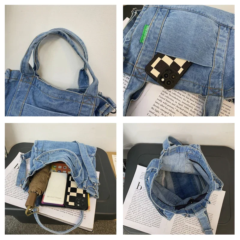 Denim Bags For Women Large Shoulder Bag With Zipper Jeans