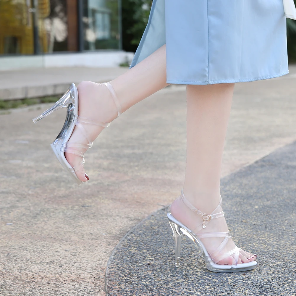 Pvc Transparent Sandals Metallic Silver Sandals Woman Clear Sexy Crystal Dance Shoes Stripper Heels Stiletto 6.5/11cm Size 43 Women High Heels Platform High Heels Sandals Platform Sandals Ankle Buckle Sandals