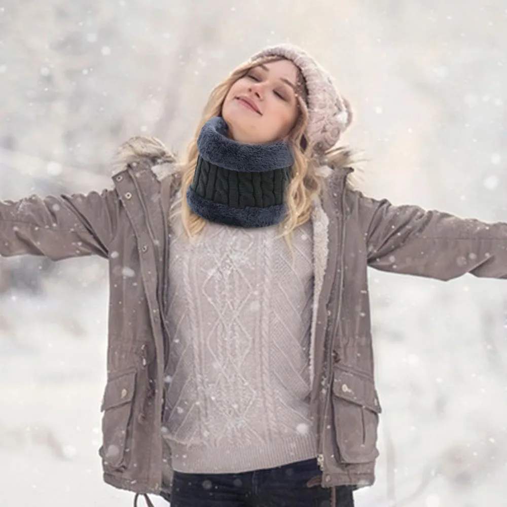 Зимний теплый вязаный шарф на флисовой подкладке