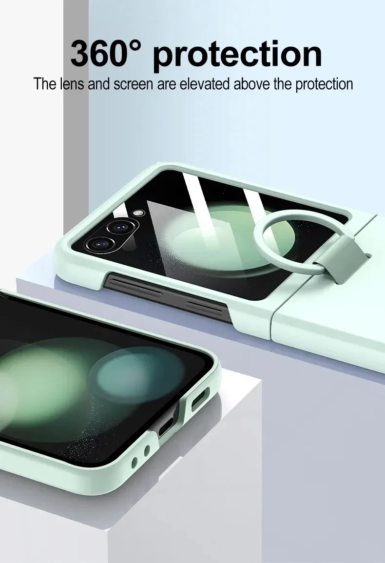 Liquid Silicone Original Ring Holder Case for Samsung Galaxy Zflip 6 Z Flip 5 6 Screen Glass Film 2in1 Shockproof Cover Z Flip 6_voghion.com