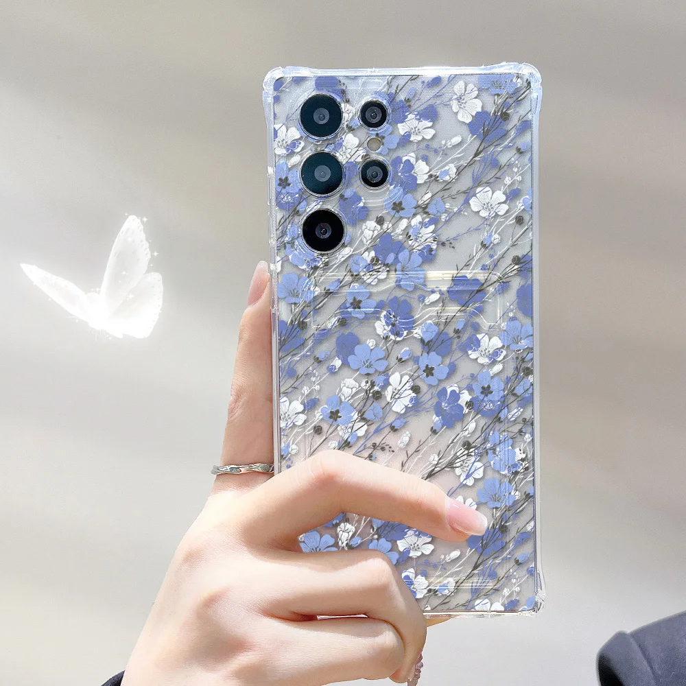 Floral Soft TPU Card Holder Phone Case