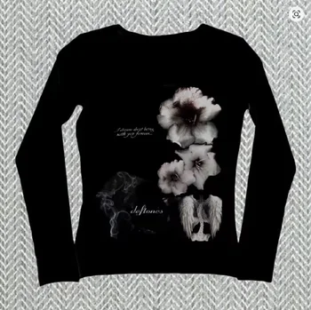 Y2k style Gothic Women's hot girl Long sleeves midriff-baring Tank Punk Kawaii Print Long sleeves Tee Cool Street Women Top 1