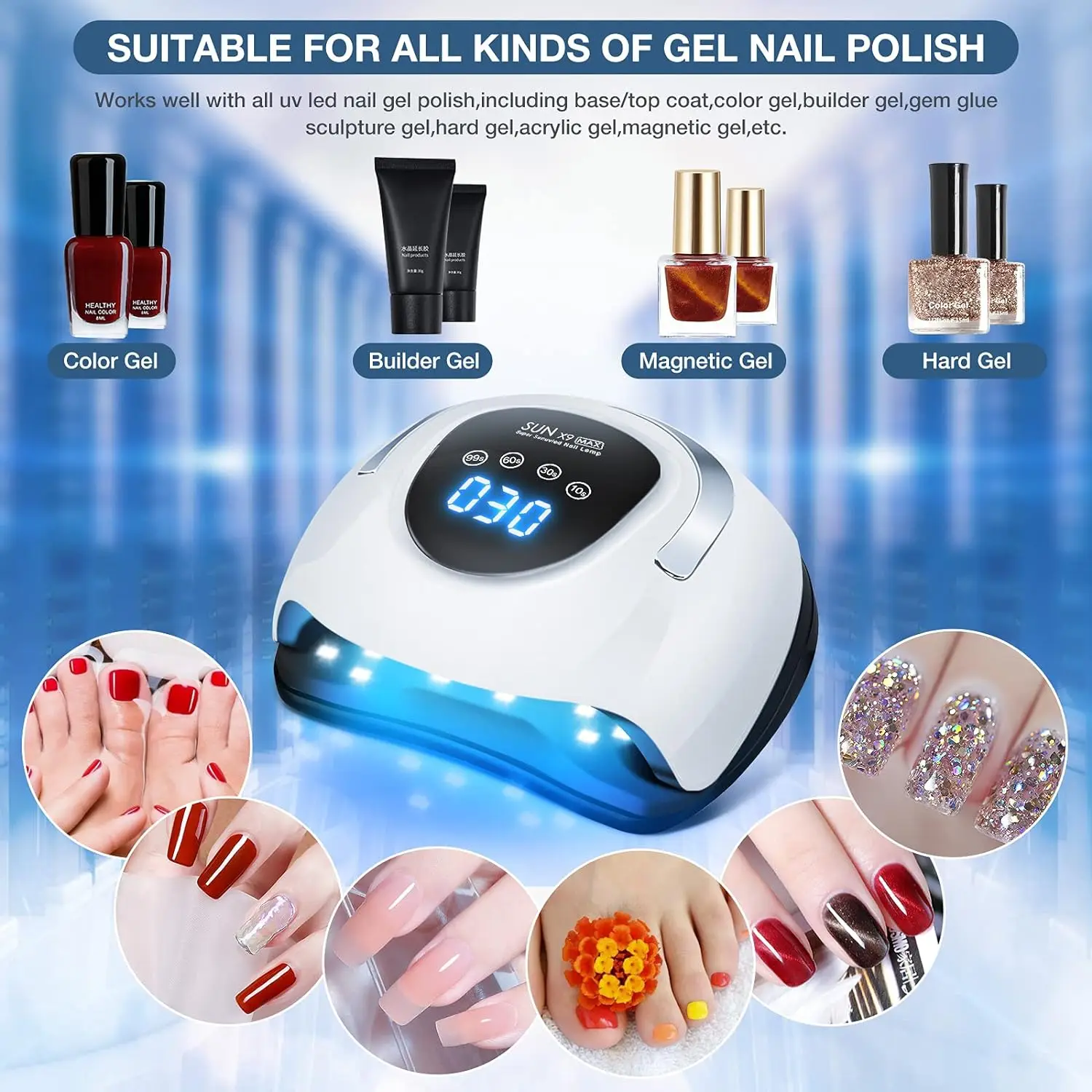 SUN X9 MAX 220W UV LED Nail Lamp Light Dryer for Professional Nails Gel Polish 57 Lamp Beads 4 Timer Setting LCD Touch Display 6