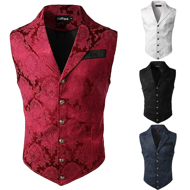 

Casual Men Vest Medieval Costume Victorian Retro Steampunk Gothic Single Breasted Jacquard Waistcoat Halloween Cosplay