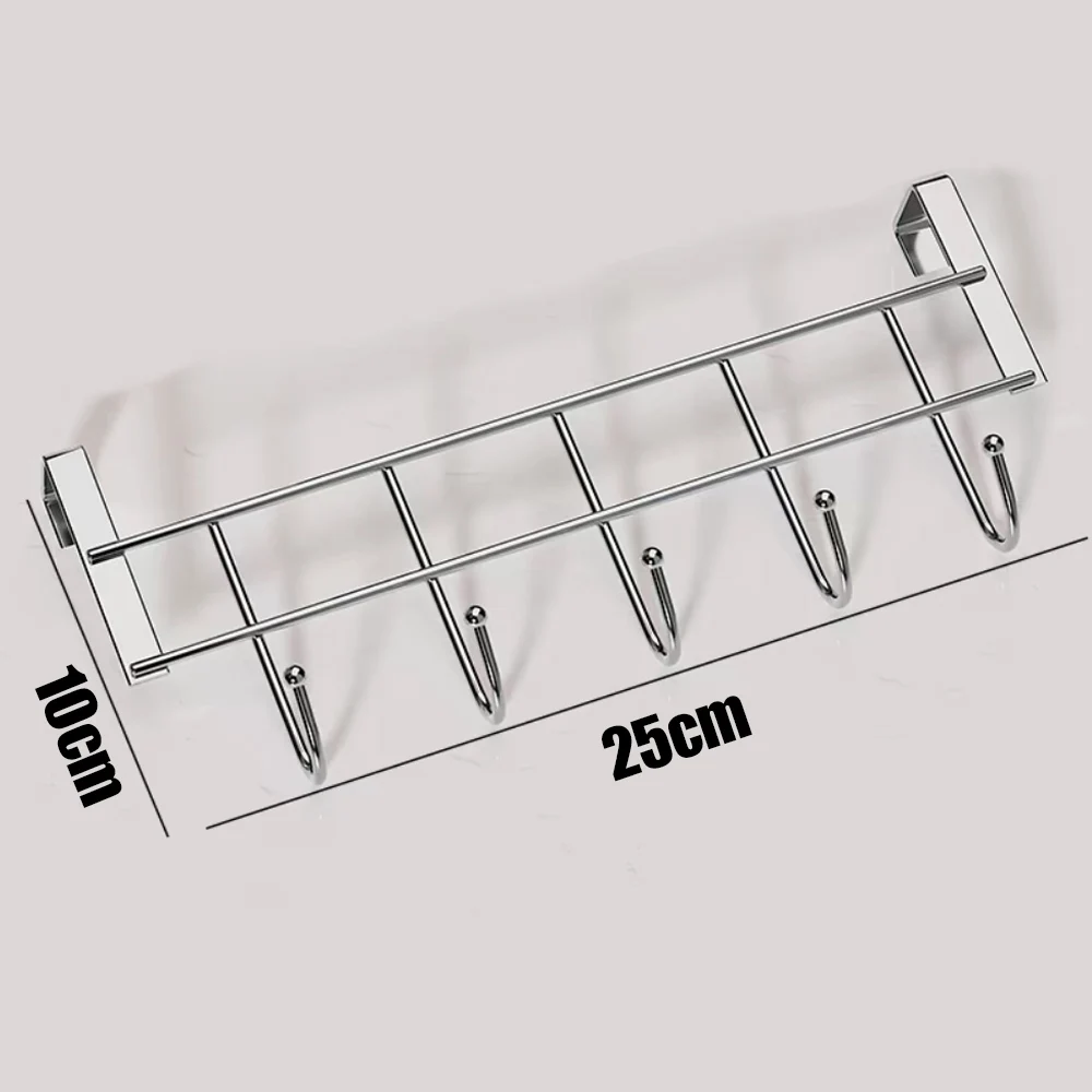Description Picture 3 of itemDoor Hanger Hook Stainless Steel Kitchen Cabinet Pull Over Door Hook Clothes Bedroom Bathroom Hanger Bags Towel Holder 5 Hooks