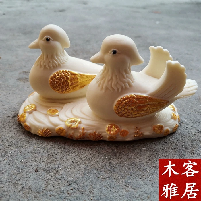 

Exquisite antique ivory fruit auspicious wedding room bedside feng shui mandarin duck ornament