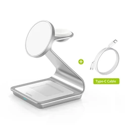 Bonola Magnetic 3-in-1 Wireless Charging Station, 30W Fast Charger (White)
