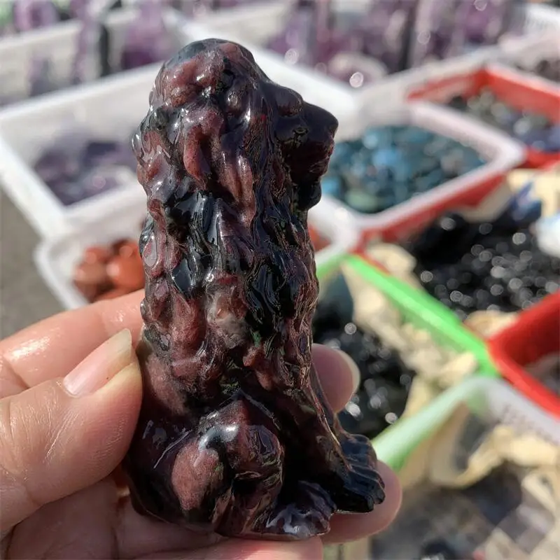 Natural Garnet Lion Carving  Animal Ornaments Statue Gift Healing Gem Crafts For Home Decoration 1PCS 6