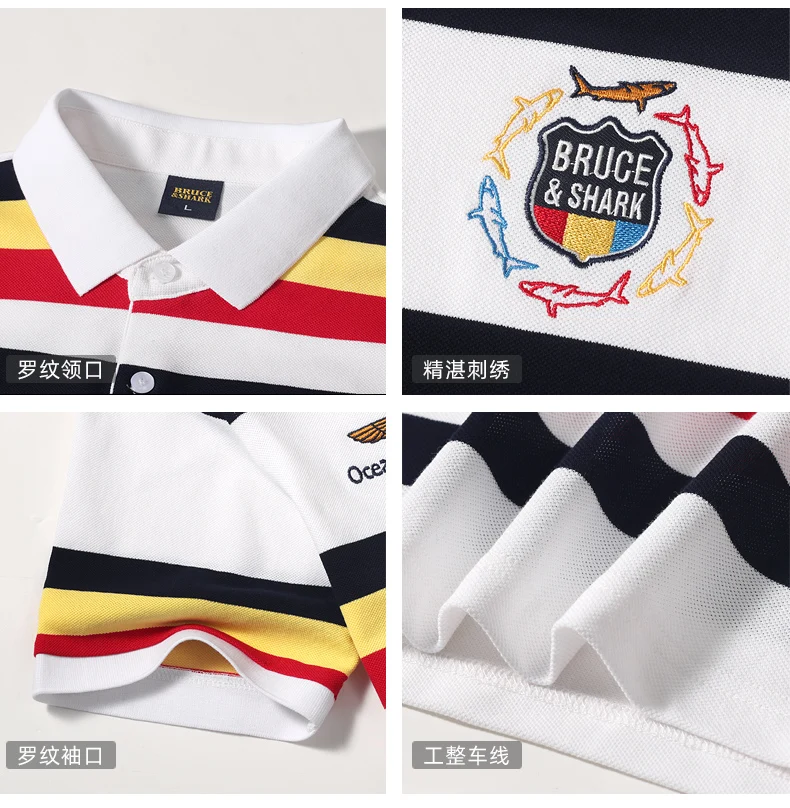 New Summer Cotton Striped Loose Stretching Polo Shirt for Men Bruce&Shark Fashion Casual Men's Polo Big Size 4XL Men POLOS 25 Sb38dd05922324c8095506b935dd6de0c6
