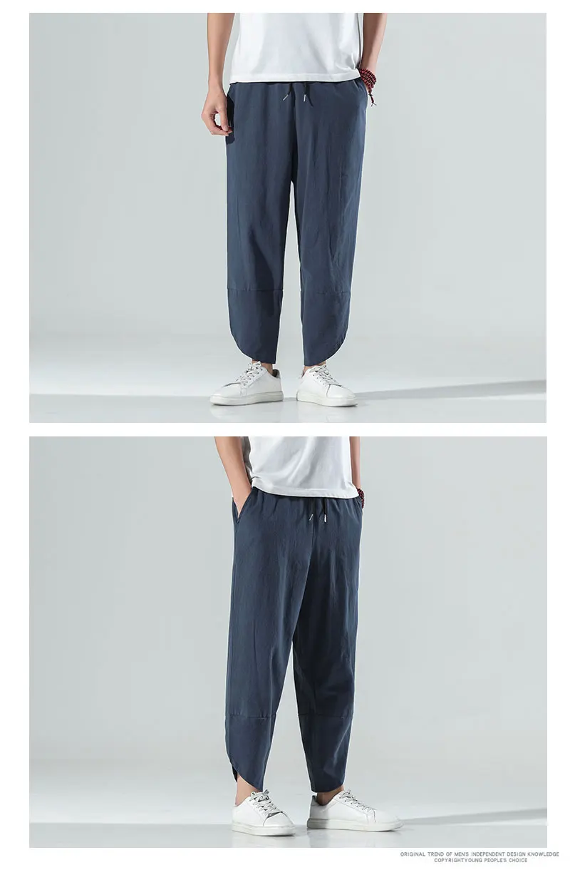 black casual pants 2022 Spring/Summer Chinese Style Nine-Part Pants Men's Pure Color Cotton And Linen Casual Pants Male Wide Leg Harem Pants K71 work casual pants